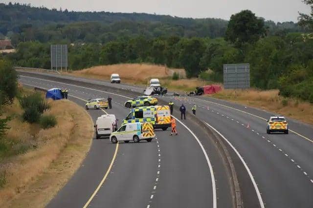 The scene on the M9 northbound at Junction 3 in Co Kildare where five teenagers died after a head-on collision between two cars
